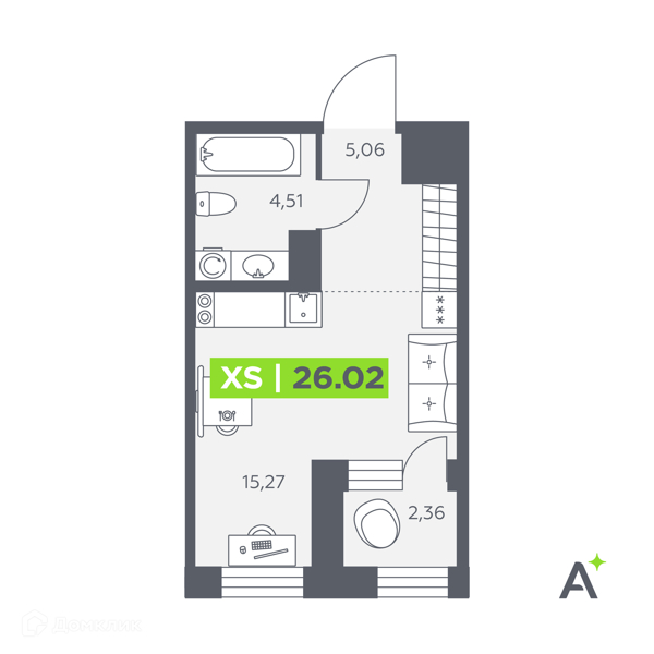 Планировка: Студия · 26,02 м²