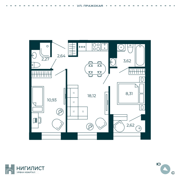 Планировка: 2 комнаты · 47,19 м²