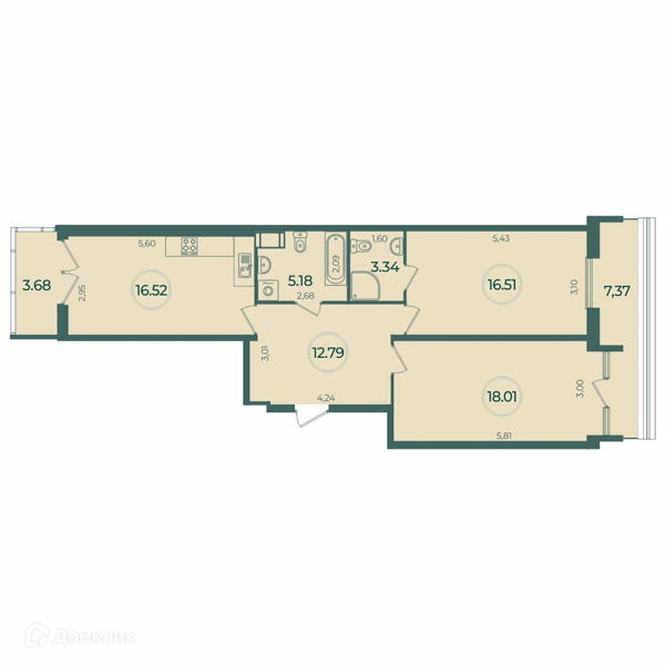 Планировка: 2 комнаты · 75,66 м²