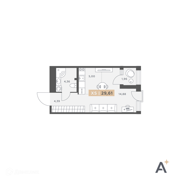 Планировка: Студия · 29,61 м²