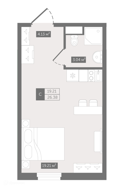 Планировка: Студия · 27,3 м²