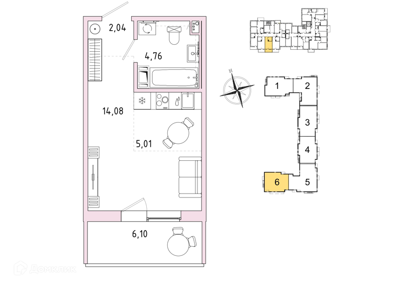 Планировка квартиры: Студия · 27,72 м²