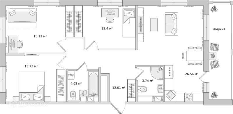 Планировка: 3 комнаты · 98,19 м²