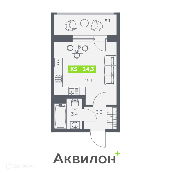 Планировка: Студия · 24,3 м²