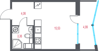Планировка квартиры: Студия · 25,45 м²