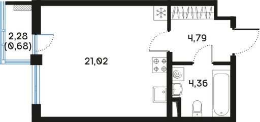 Планировка: Студия · 31,1 м²