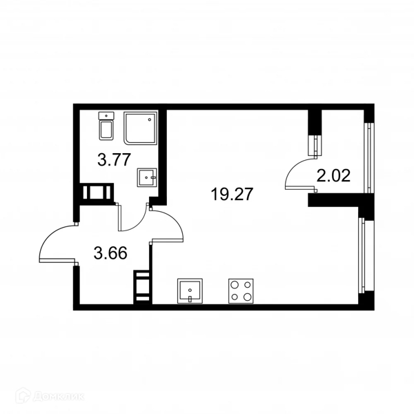Планировка: Студия · 27,71 м²