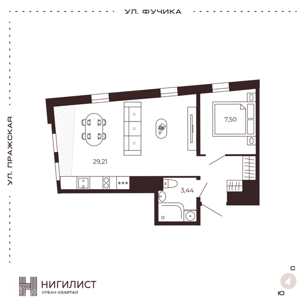 Планировка квартиры: 1 комната · 40,15 м²