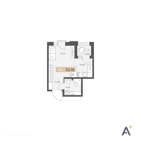 Планировка: Студия · 25,18 м²