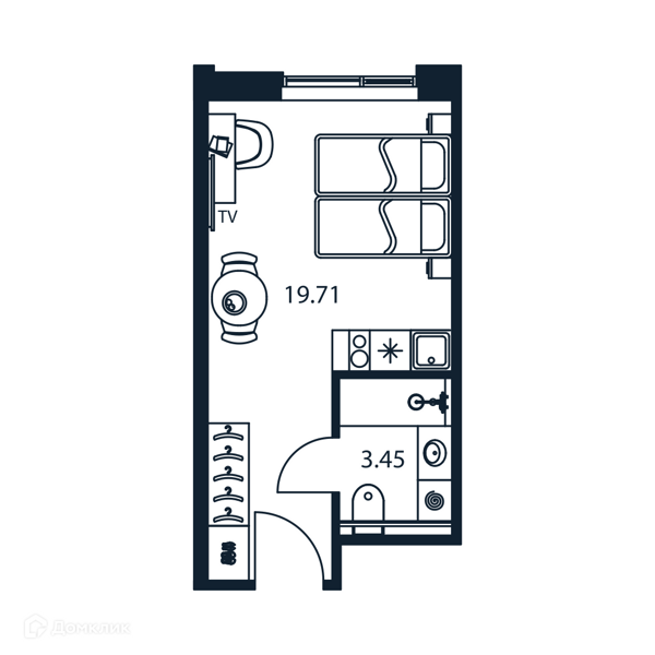 Планировка: Студия · 23,91 м²