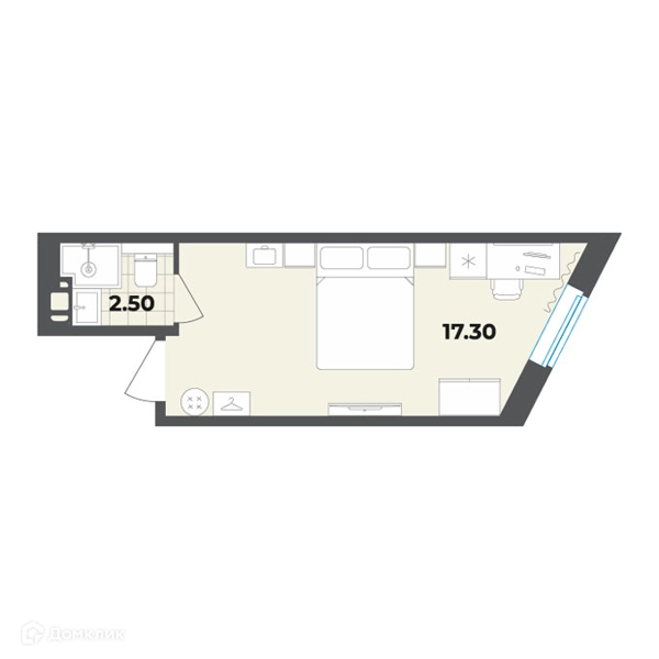 Планировка квартиры: Студия · 19,8 м²