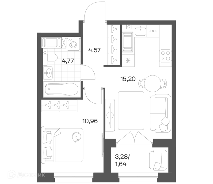 Планировка квартиры: 1 комната · 36,06 м²