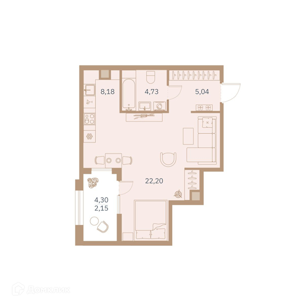 Планировка: Студия · 43 м²