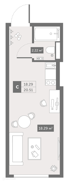 Планировка: Студия · 21,2 м²