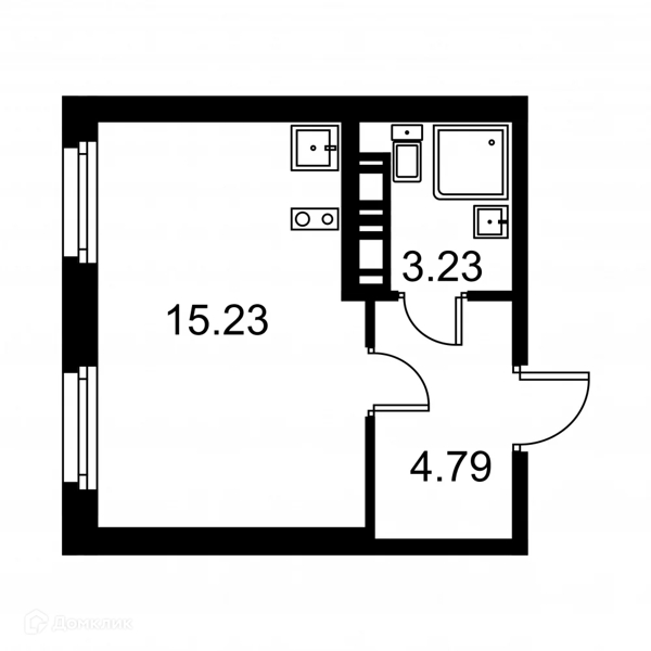 Планировка: Студия · 22,87 м²