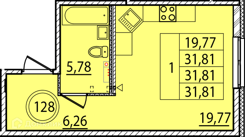 Планировка: Студия · 31,81 м²