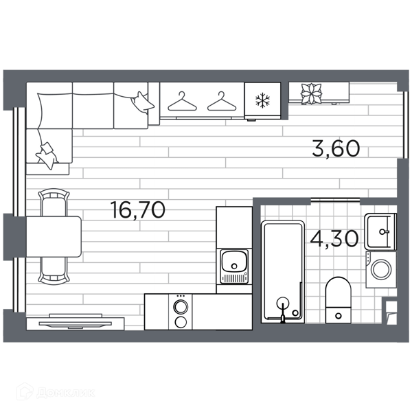 Планировка: Студия · 24,6 м²
