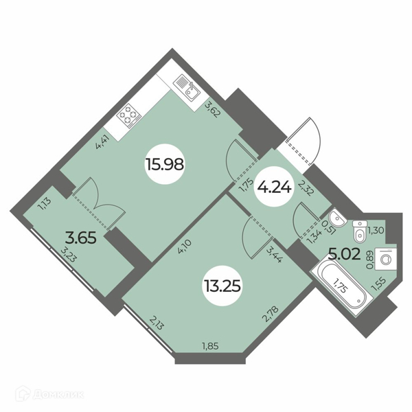 Планировка квартиры: 1 комната · 40,32 м²