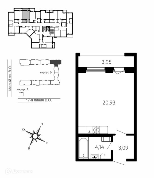 Планировка квартиры: 1 комната · 29,35 м²