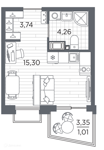 Планировка квартиры: Студия · 24,31 м²