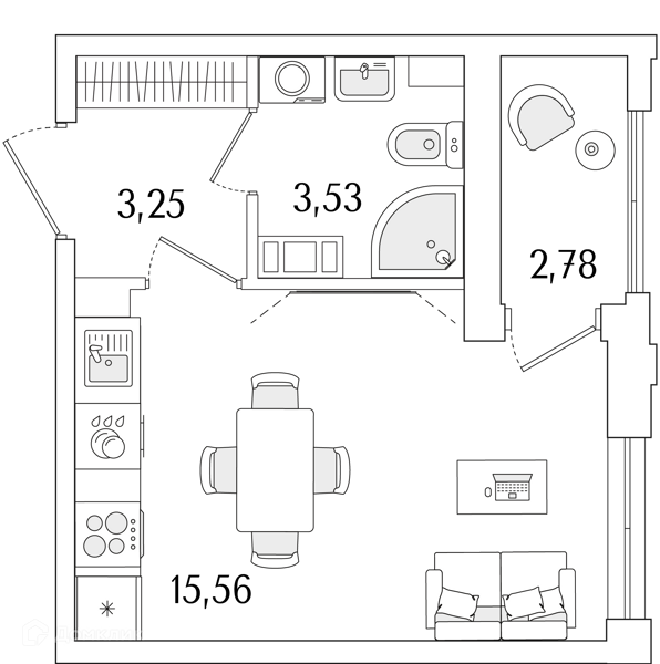 Планировка: Студия · 23,73 м²