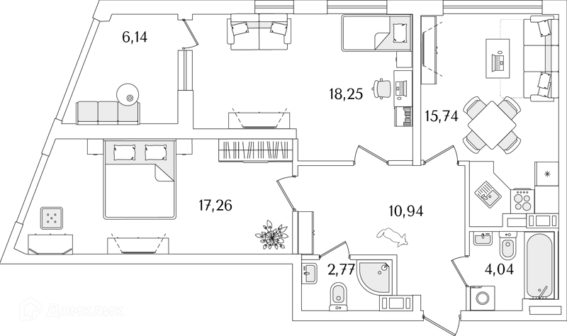 Планировка: 2 комнаты · 72 м²