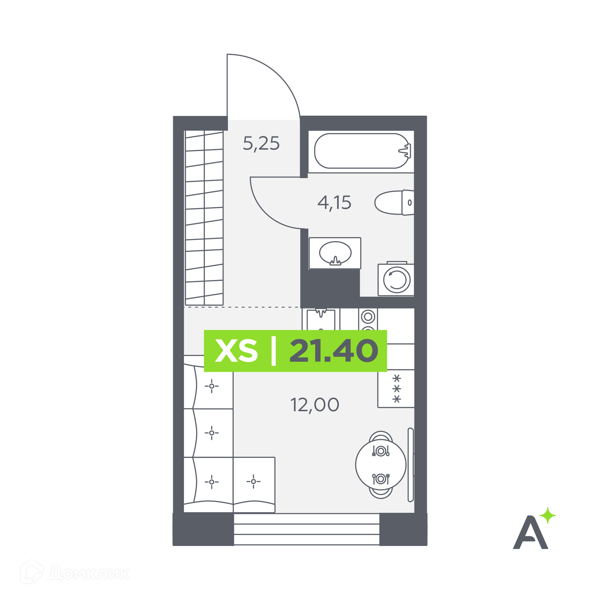 Планировка квартиры: Студия · 21,4 м²