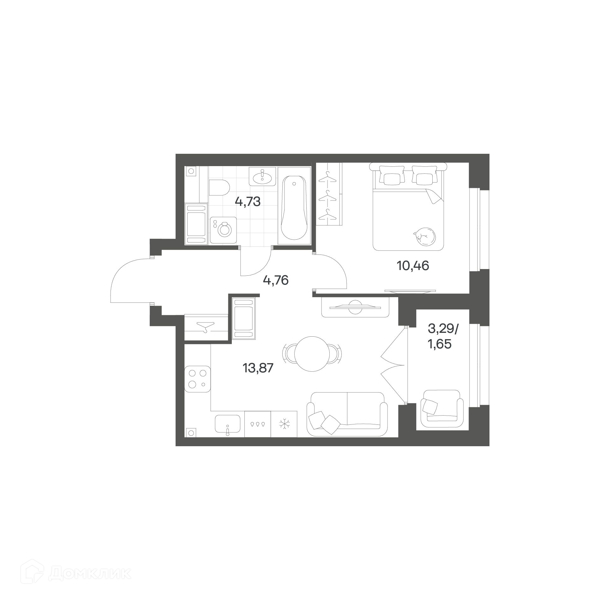 Планировка квартиры: 1 комната · 35,47 м²