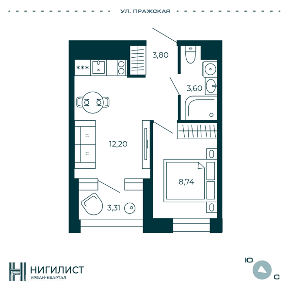 Планировка: 1 комната · 29,97 м²