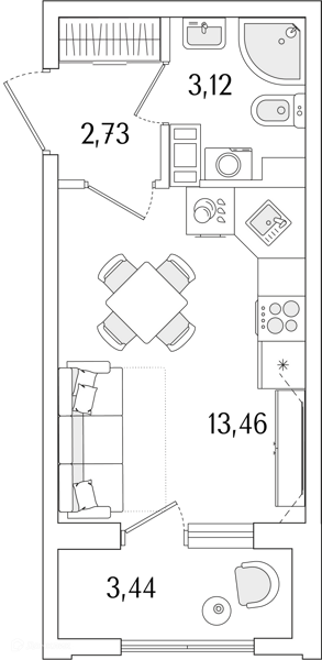 Планировка квартиры: Студия · 21,03 м²