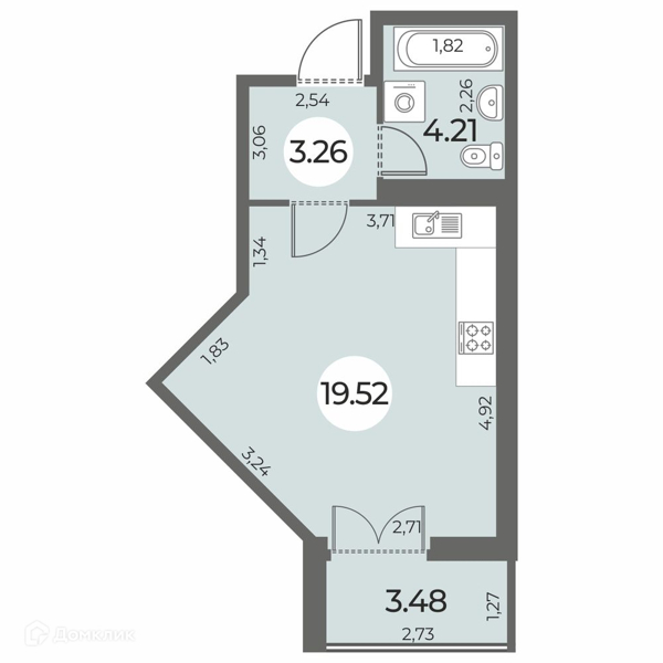 Планировка квартиры: Студия · 28,73 м²