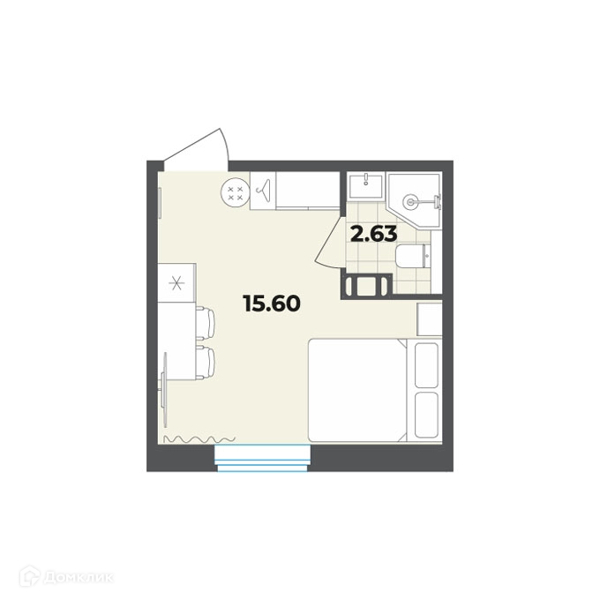 Планировка квартиры: Студия · 18,23 м²