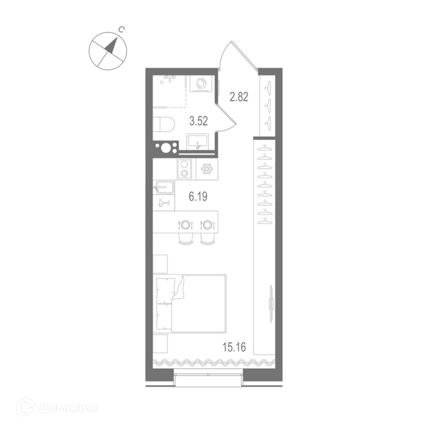 Планировка квартиры: Студия · 27,69 м²