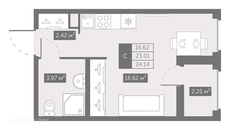 Планировка: Студия · 24,14 м²