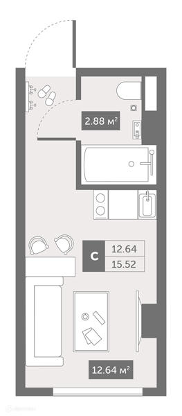 Планировка: Студия · 20,9 м²