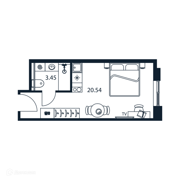 Планировка: Студия · 24,74 м²