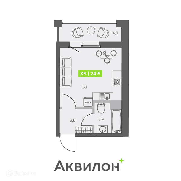 Планировка: Студия · 24,6 м²