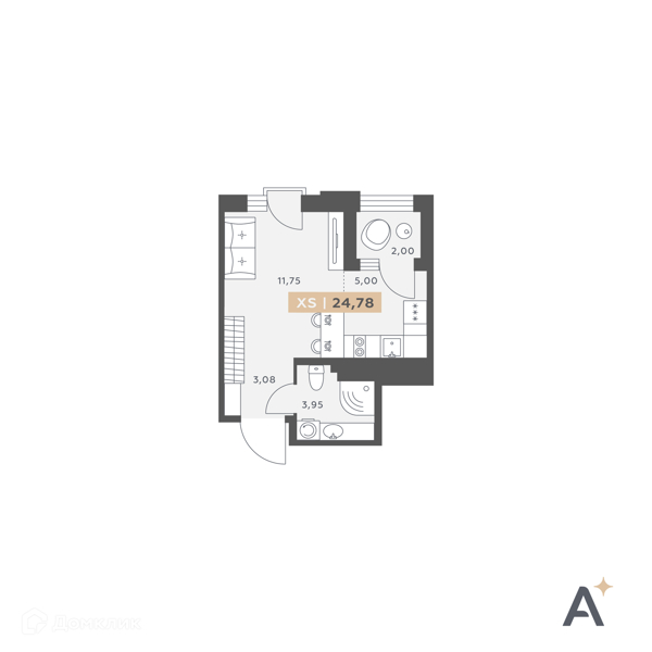 Планировка квартиры: Студия · 24,78 м²