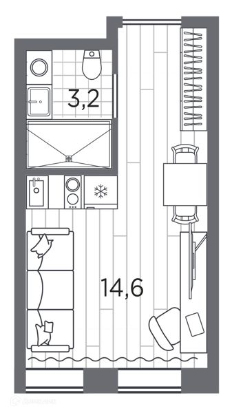 Планировка квартиры: Студия · 17,8 м²