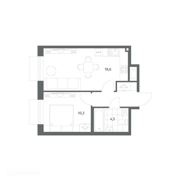 Планировка: 1 комната · 38 м²