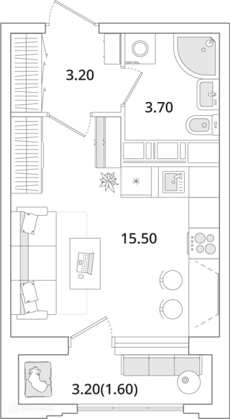 Планировка квартиры: Студия · 24,2 м²