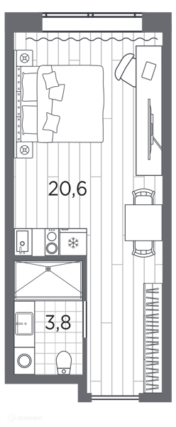 Планировка квартиры: Студия · 24,4 м²