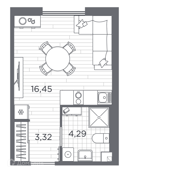 Планировка: Студия · 24,3 м²