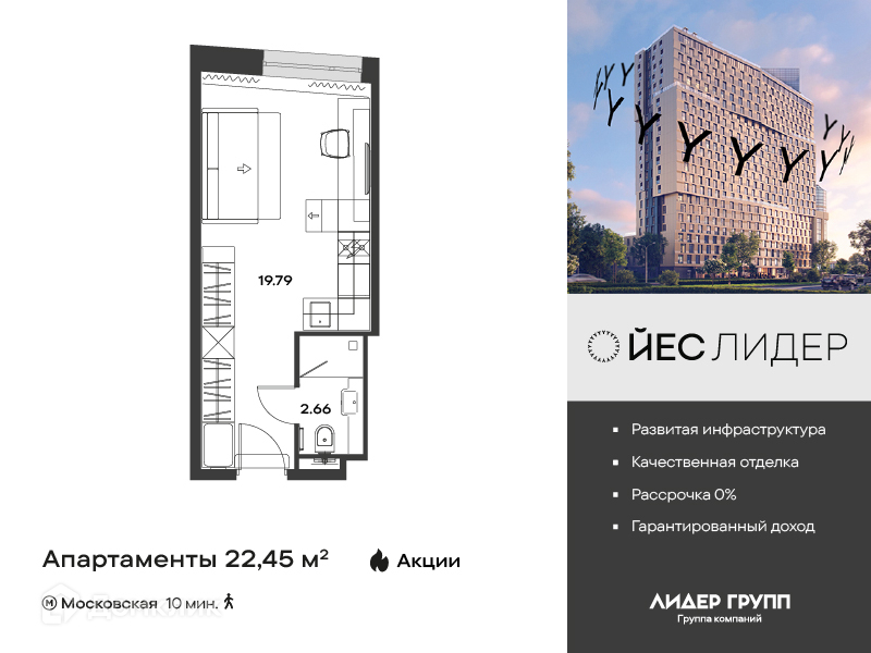 Планировка: Студия · 22,45 м²