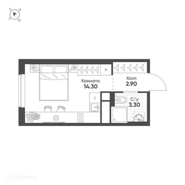 Планировка: Студия · 20,1 м²