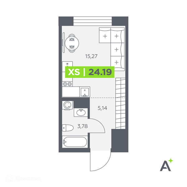 Планировка квартиры: Студия · 24,19 м²