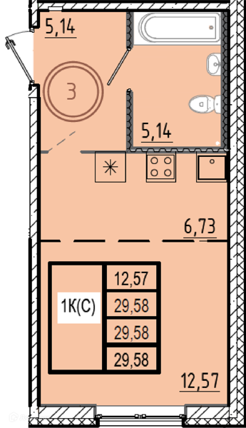Планировка: Студия · 29,58 м²