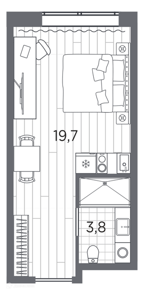 Планировка квартиры: Студия · 23,5 м²