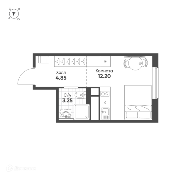 Планировка квартиры: Студия · 20 м²