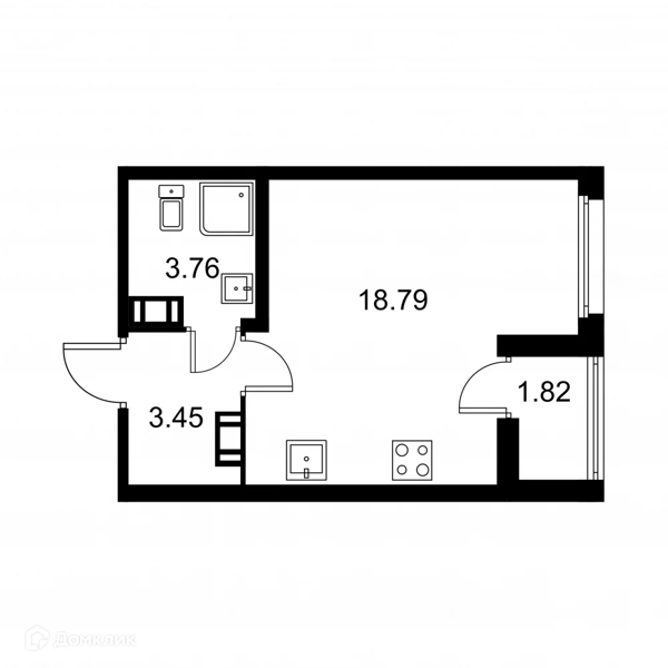 Планировка: Студия · 26,91 м²